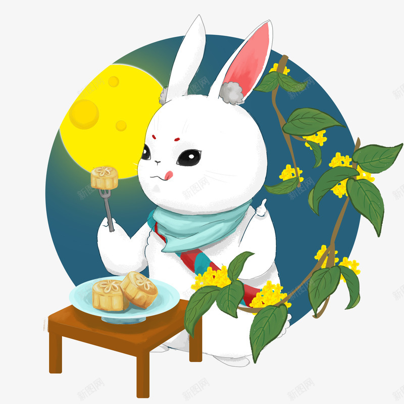 中秋节玉兔插画psd免抠素材_88icon https://88icon.com 中秋节 兔子 卡通 可爱手绘 吃月饼 插画 桂花 玉兔