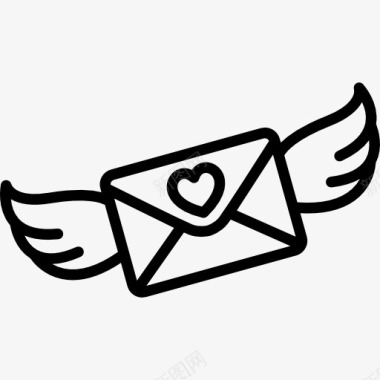 电子邮件收件箱翅膀的情书图标图标