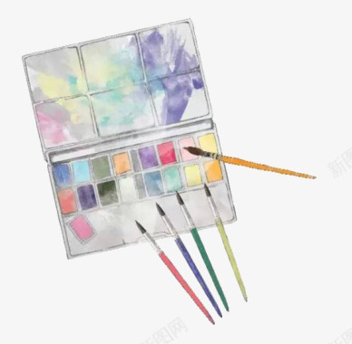 水彩彩虹素材手绘颜料盒图标图标