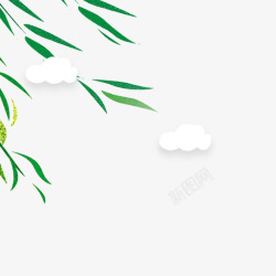 白色绿色卡通狗绿色植物垂柳元素高清图片