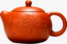 红色雕花茶壶七夕情人节素材