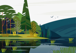 水彩河流芭蕉树自然风景插画高清图片