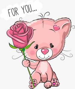 小猫和玫瑰花矢量图素材