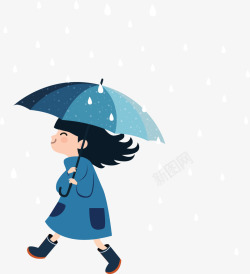 在雨中行走的女孩矢量图素材