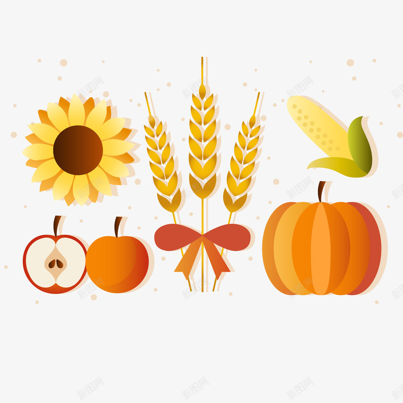 秋季收获果实png免抠素材_88icon https://88icon.com 南瓜 向日葵 成熟 果实 水稻 玉米 苹果 蝴蝶结