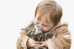 抱猫咪的小孩素材