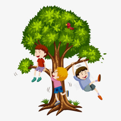 儿童玩耍攀爬树上游戏矢量图素材