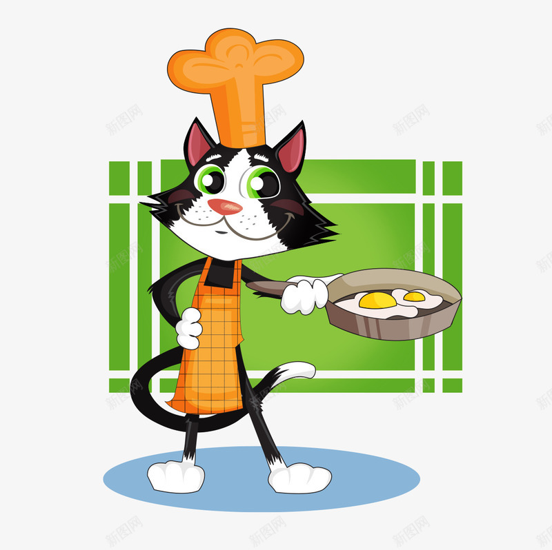 卡通手绘可爱猫厨师煎蛋png免抠素材_88icon https://88icon.com 卡通的动物 可爱的小猫 手绘的小猫 猫厨师 猫煎蛋