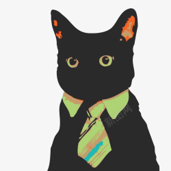 系绿色领带的黑色小猫素材