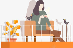 男子喝咖啡悠闲手绘阳台喝咖啡女生插画装饰图案矢量图高清图片