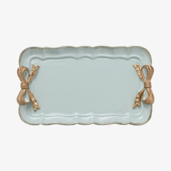 下午茶托盘欧式蝴蝶结长方形淡蓝色陶瓷蛋糕高清图片