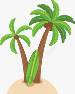 创意水彩沙滩椰子树装饰插画素材