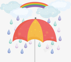 水彩雨点水彩雨后彩虹伞高清图片