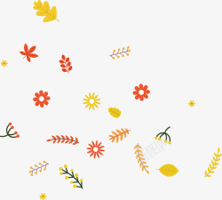 清新秋季飘散的叶子和花朵矢量图素材