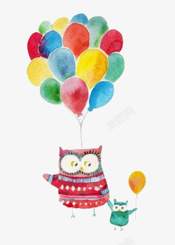 彩色猫头鹰猫头鹰和气球高清图片