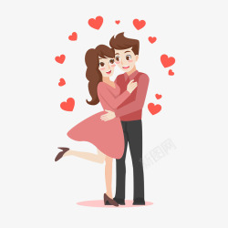 拥抱的情侣情人节粉色唯美情侣卡通形象高清图片