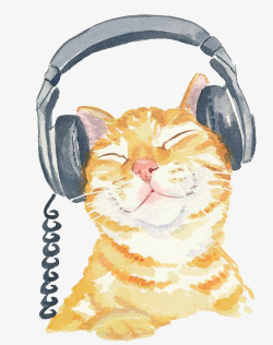 戴耳机插画动物戴耳机的猫高清图片