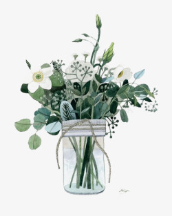 百合花花束花瓶手绘植物高清图片