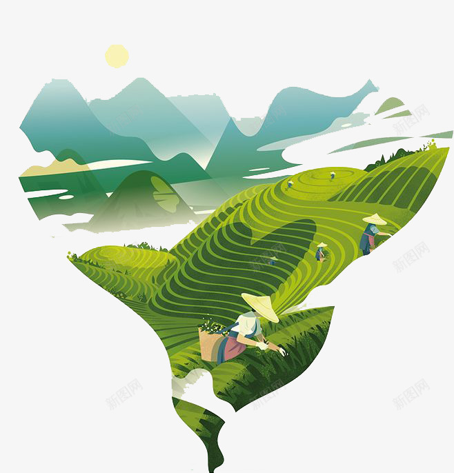 水彩山水png免抠素材_88icon https://88icon.com 卡通 山水 山脉 彩色 手绘 日出 梯田 水彩 装饰