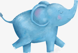 儿童插画蓝色花朵手绘卡通小象高清图片