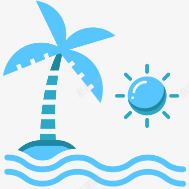 卡通简笔太阳蓝色扁平化椰子树元素图标图标