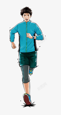 手绘装饰插图运动跑步的男孩插画素材