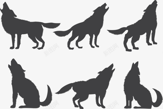 动物卡通动物狼剪影矢量图图标图标