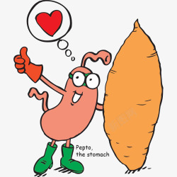 卡通胃竖大拇指夸赞红薯有益健康素材