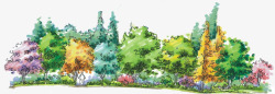 手绘水彩彩色森林素材