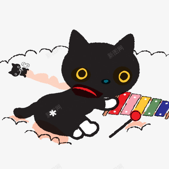 小黑猫玩音乐png免抠素材_88icon https://88icon.com 卡通猫咪 卡通琴 小黑猫玩音乐 黑色猫咪