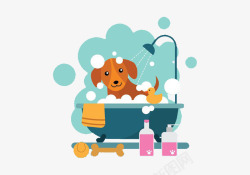 小狗洗澡插画素材