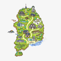 韩国景点手绘旅游韩国大佛景点地图矢量图高清图片