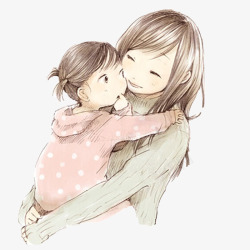 幸福拥抱怀抱婴儿手绘温馨母亲和孩子高清图片