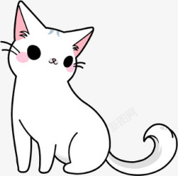 白色卡通手绘小猫素材