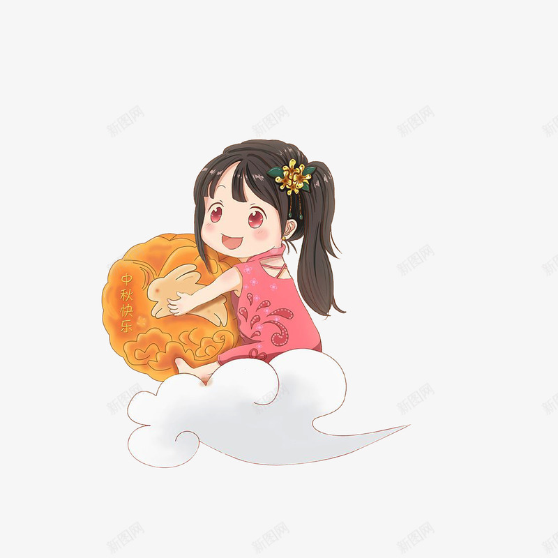 卡通抱着月饼和玉兔坐在云朵上的png免抠素材_88icon https://88icon.com 中秋节 云朵上女孩 卡通抱着月饼和玉兔坐在云朵上的小女孩素材免费下载 卡通插画 抱着月饼的女孩