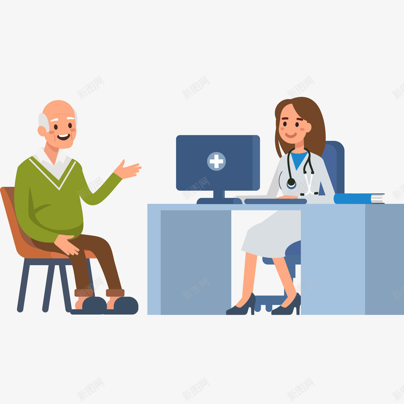 老人和医生插画矢量图ai免抠素材_88icon https://88icon.com 体检 免抠PNG 关爱老人 医生 尊重老人 矢量图 社区服务 社群 老人 老人和医生矢量插画