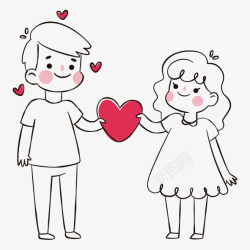黑白线稿插图卡通可爱爱心情侣人物插图高清图片