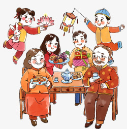 一家人吃月饼中秋佳节家人团圆高清图片