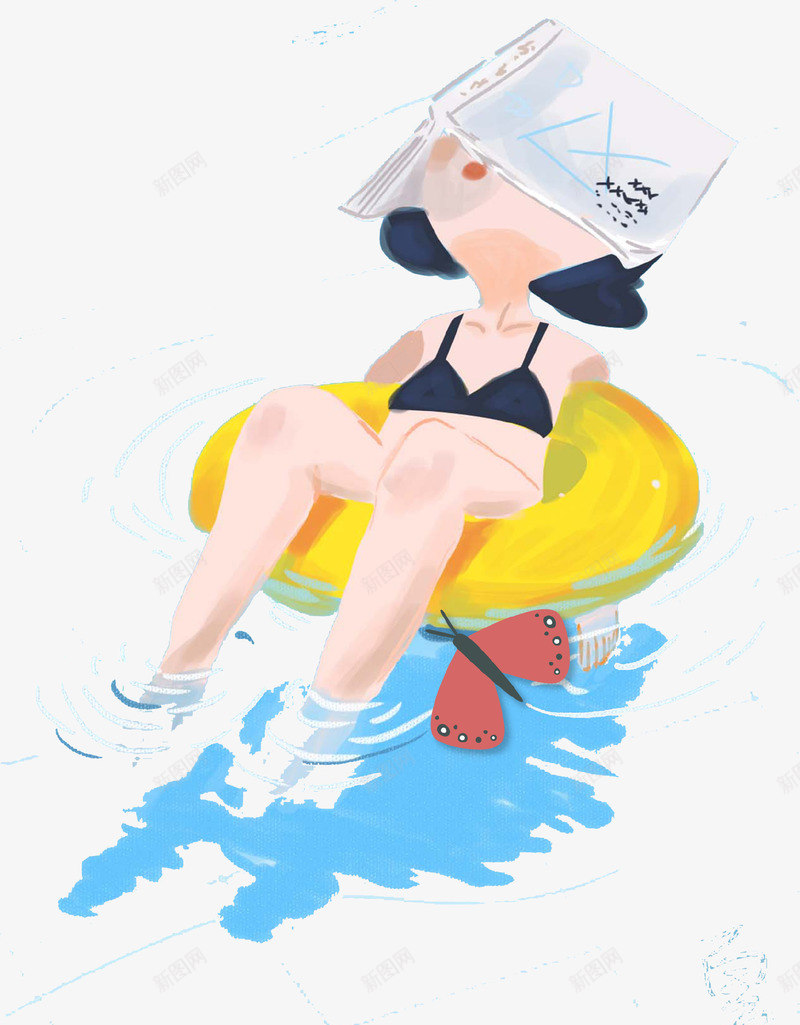 卡通手绘游泳的女孩插画psd免抠素材_88icon https://88icon.com 卡通手绘 夏季 女孩 水花 游泳 游泳圈 看书 蜻蜓