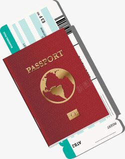 红色旅行护照机票素材