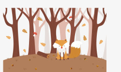 秋季树林里的小狐狸矢量图素材