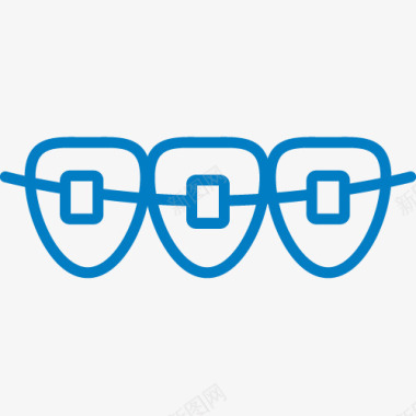 牙医大夫卡通三颗蓝色的牙齿矫正插画图标图标