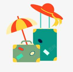 彩色旅游度假箱子草帽素材