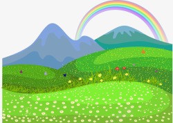 彩虹山坡长满野花背景素材
