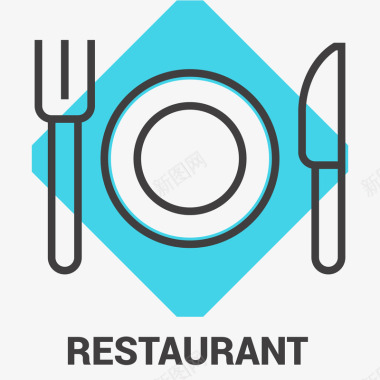 餐具西餐厅图标卡通插画矢量图图标
