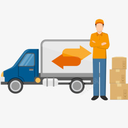 快递送货员货车和送货员插画矢量图高清图片