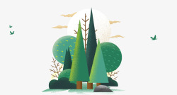 绿色卡通创意树林插画素材