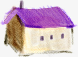 紫色屋顶手绘房屋素材