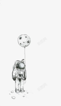 手绘宇航员拽着星球气球的宇航员高清图片