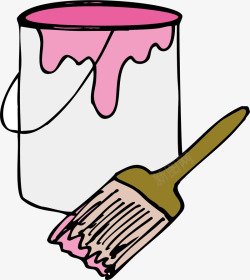 卡通粉色油漆桶刷子矢量图素材